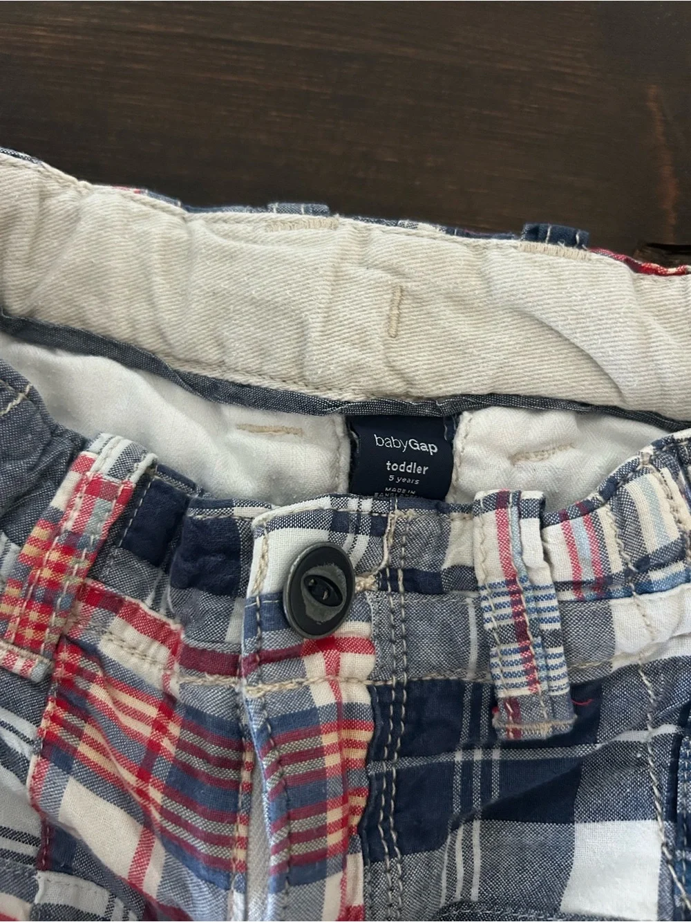 GAP Patchwork Plaid Flat-Front Shorts - Blue, Red, White
